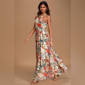Lulus | Lilja Cream Floral Print Maxi Dress | Size Small | $75